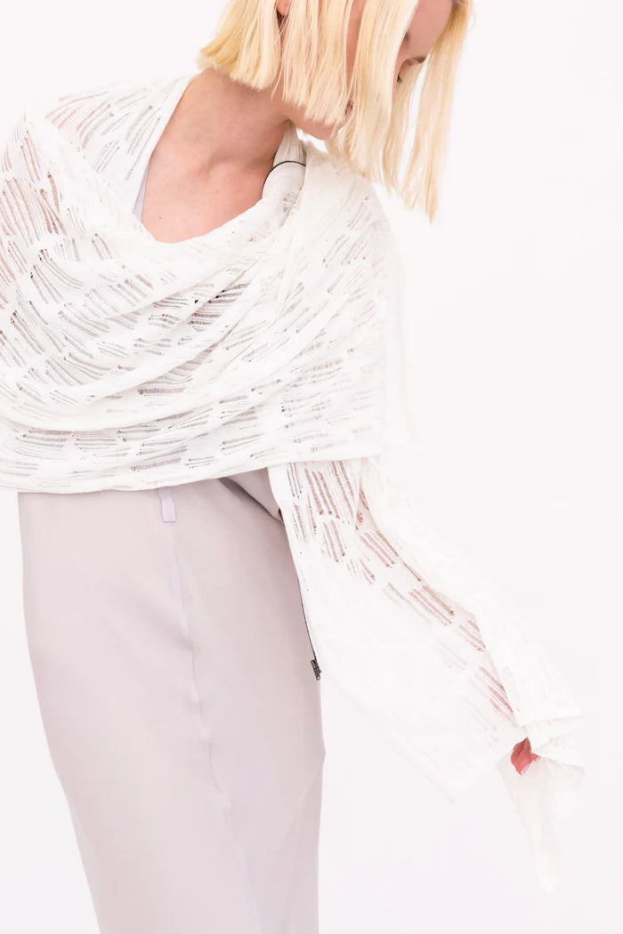 Bombay Distressed Cotton Hemp Zip Poncho - White by Elaine Kim — alternate view