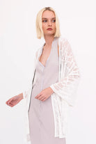 Bombay Distressed Cotton Hemp Zip Poncho - White by Elaine Kim | 25 South Boutiques