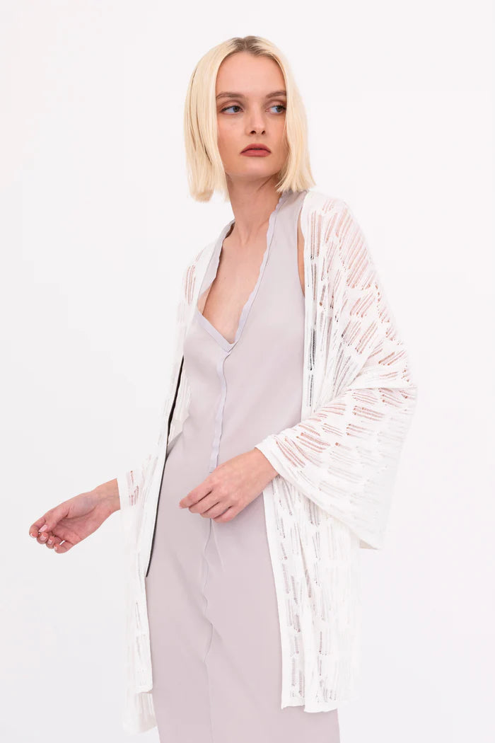 Bombay Distressed Cotton Hemp Zip Poncho - White by Elaine Kim | 25 South Boutiques