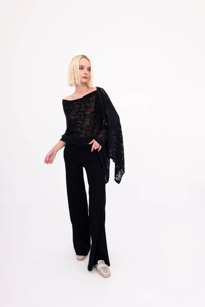 Bombay Distressed Cotton Hemp Zip Poncho - Black by Elaine Kim — view 7