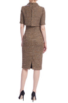 Short Sleeve Tweed Sheath Dress - Camel Black by Badgley Mischka — view 3