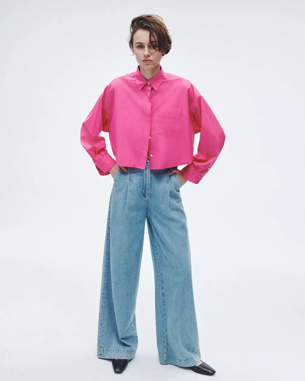 Beatrice Cotton Poplin Crop Shirt - Bright Pink by Rag & Bone — view 4