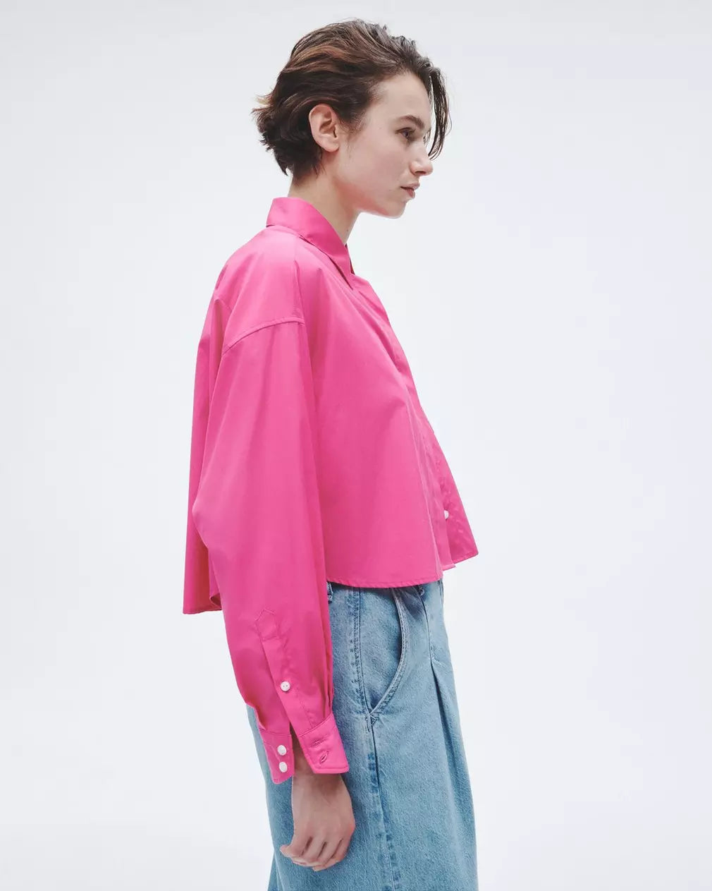 Beatrice Cotton Poplin Crop Shirt - Bright Pink by Rag & Bone — alternate view