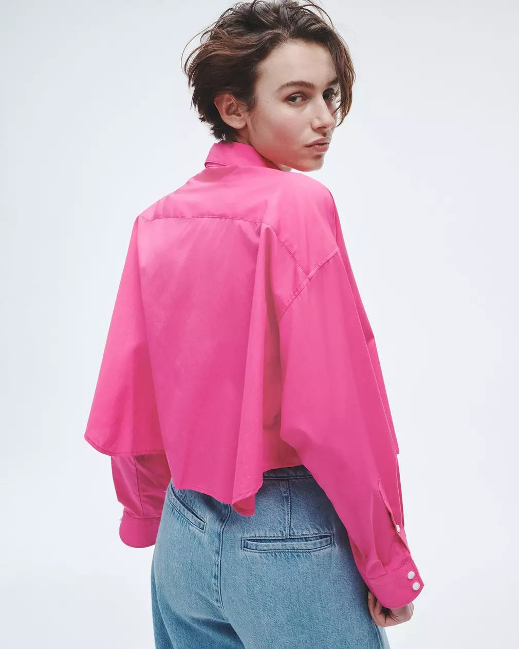 Beatrice Cotton Poplin Crop Shirt - Bright Pink by Rag & Bone — view 3