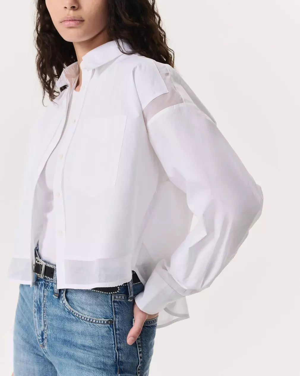 Beatrice Cropped Poplin-Organza Shirt - White by Rag & Bone — alternate view