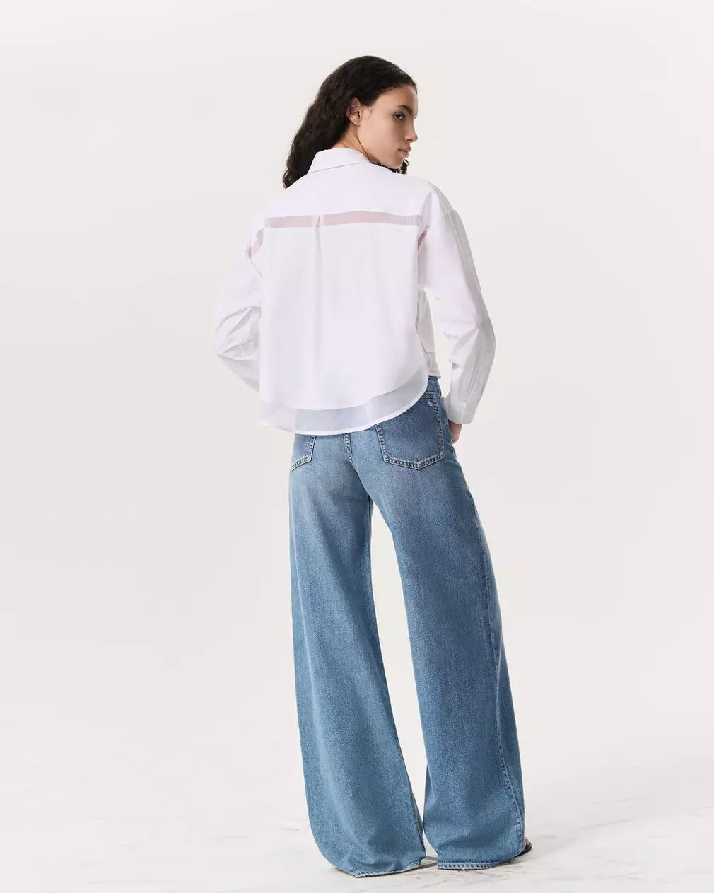 Beatrice Cropped Poplin-Organza Shirt - White by Rag & Bone — view 4