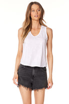 V Neck Seam Detail Tank - White by Bobi | 25 South Boutiques