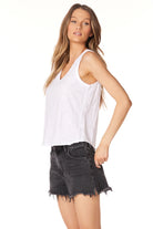 V Neck Seam Detail Tank - White by Bobi — alternate view