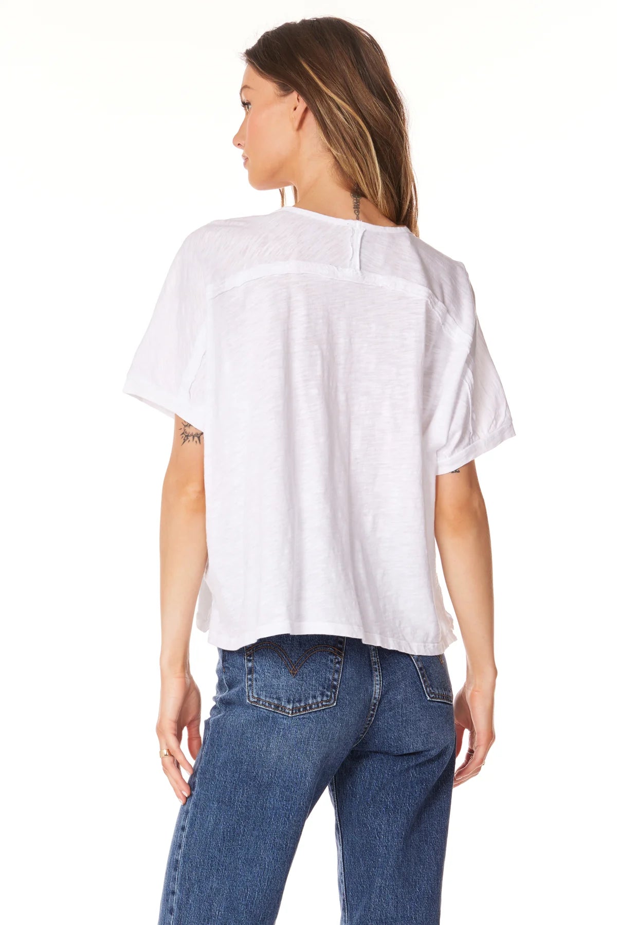 V Neck Boxy Dolman Tee - White by Bobi — view 3