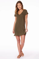 V Neck Raw Edge T-Shirt Dress - Troops by Bobi | 25 South Boutiques