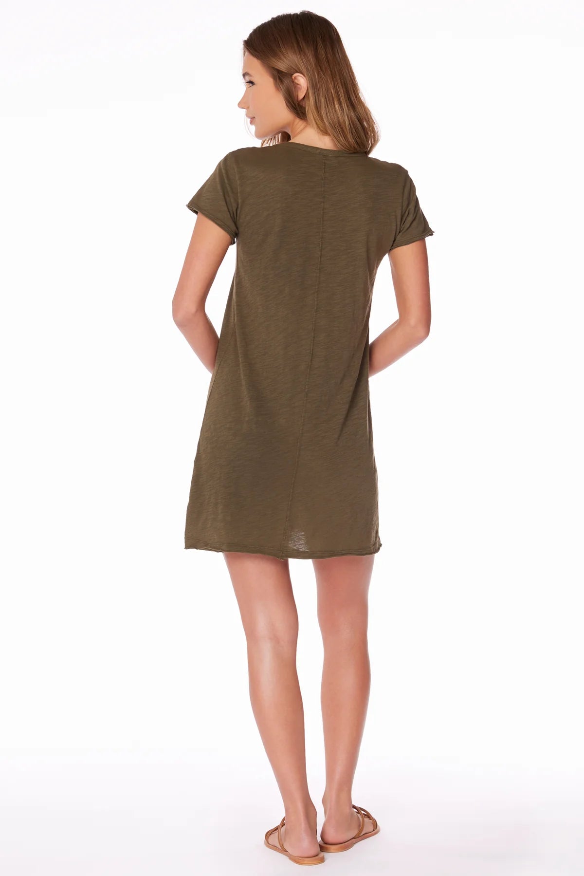 V Neck Raw Edge T-Shirt Dress - Troops by Bobi — view 3