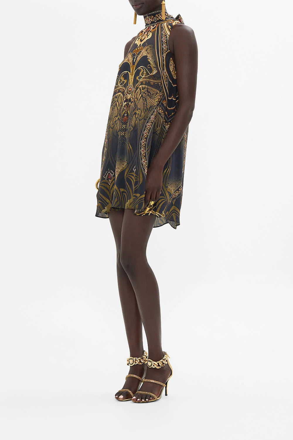 Back Neck Tie Short Dress - Nouveau Noir by Camilla — view 3