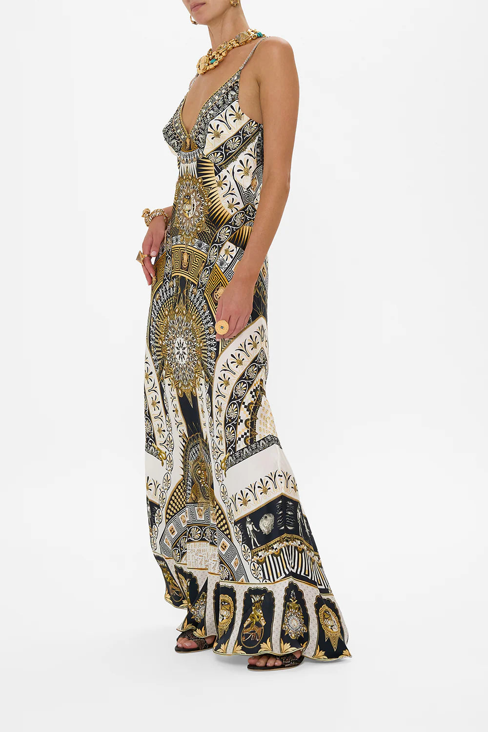V Neck Long Bias Slip Dress - The Temples of Dendara by Camilla — view 3