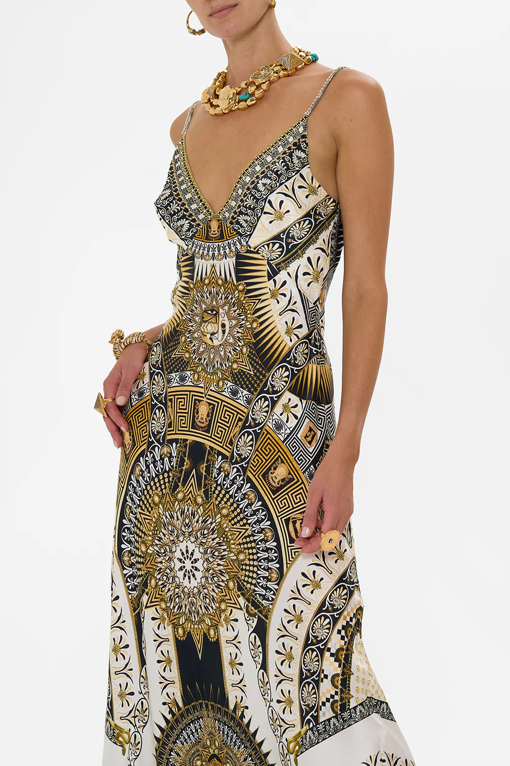 V Neck Long Bias Slip Dress - The Temples of Dendara by Camilla — alternate view