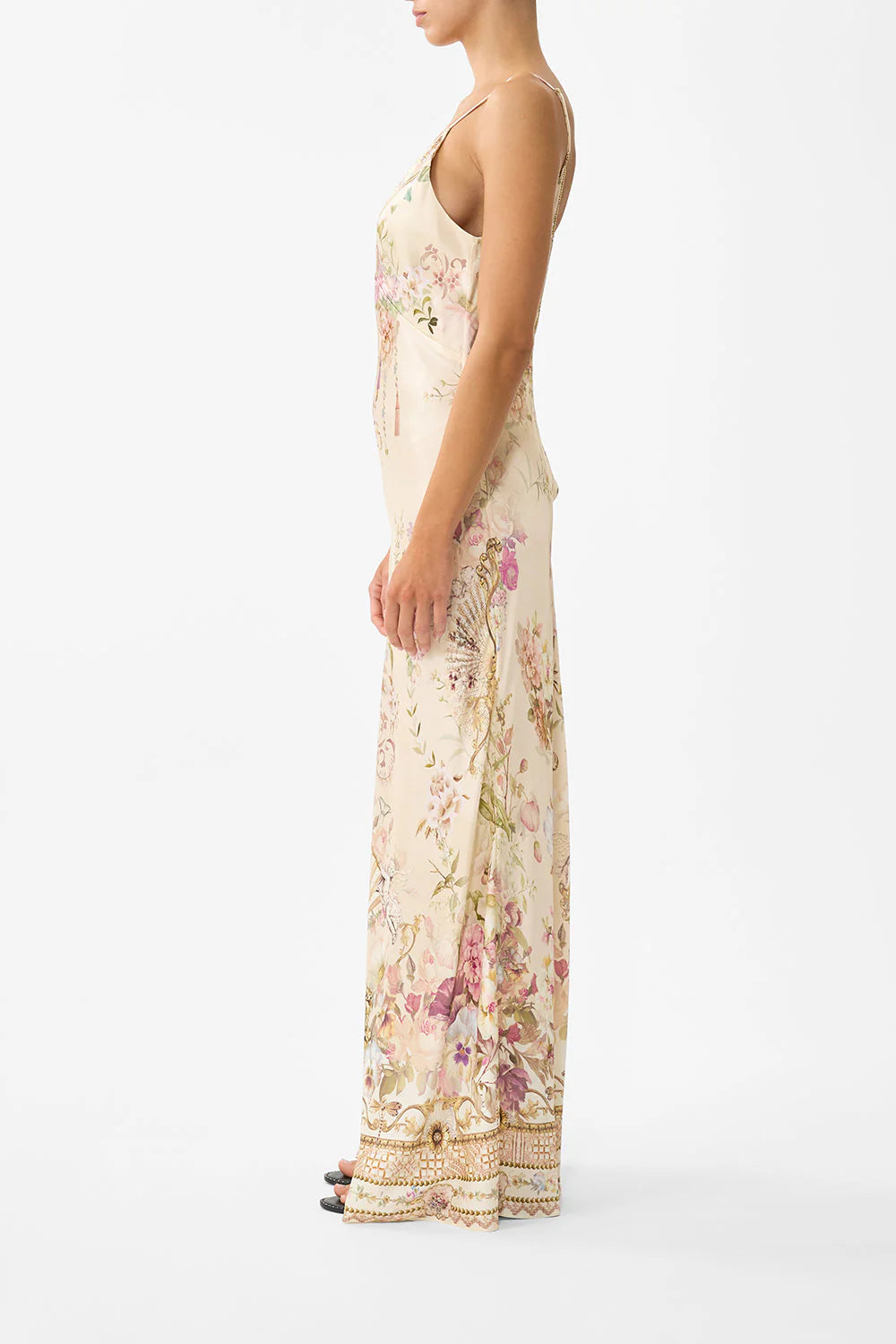 V Neck Full Length Bias Slip Dress - Adorned in Aranjuez by Camilla — view 3