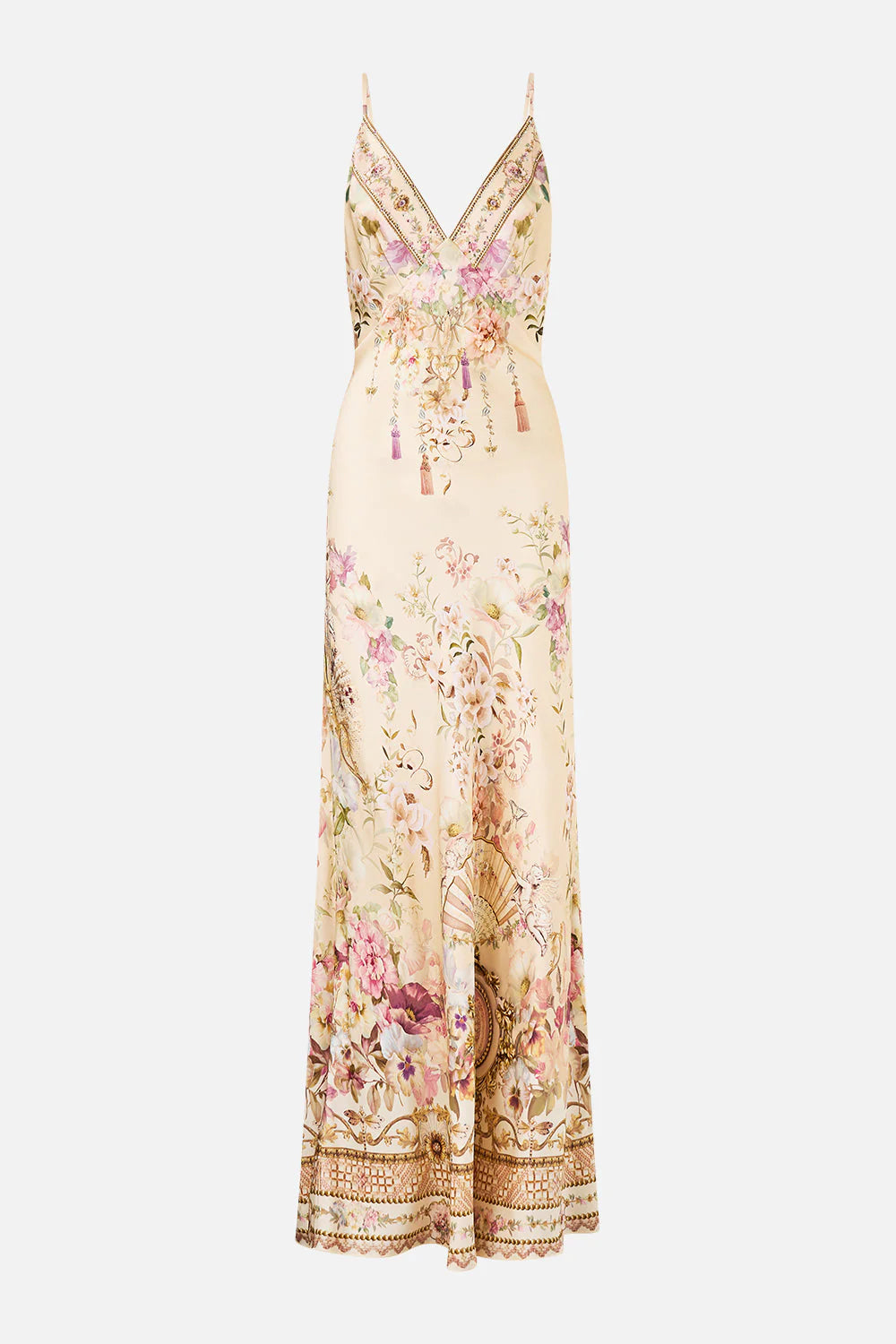 V Neck Full Length Bias Slip Dress - Adorned in Aranjuez by Camilla — view 5