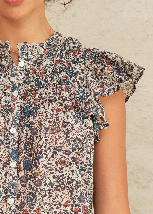 Cass Frill Top - Indigo Rust by M.A.B.E — view 3