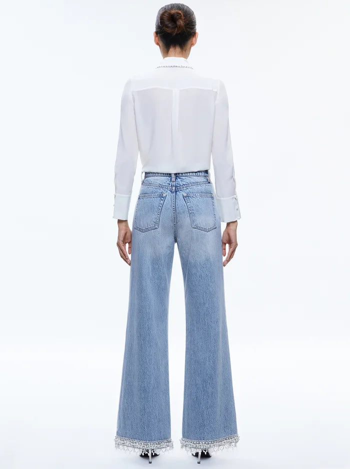 Willa Embellished Placket Top - Off White by Alice & Olivia — view 4