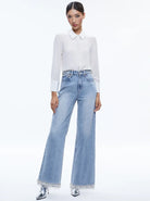 Willa Embellished Placket Top - Off White by Alice & Olivia — view 3