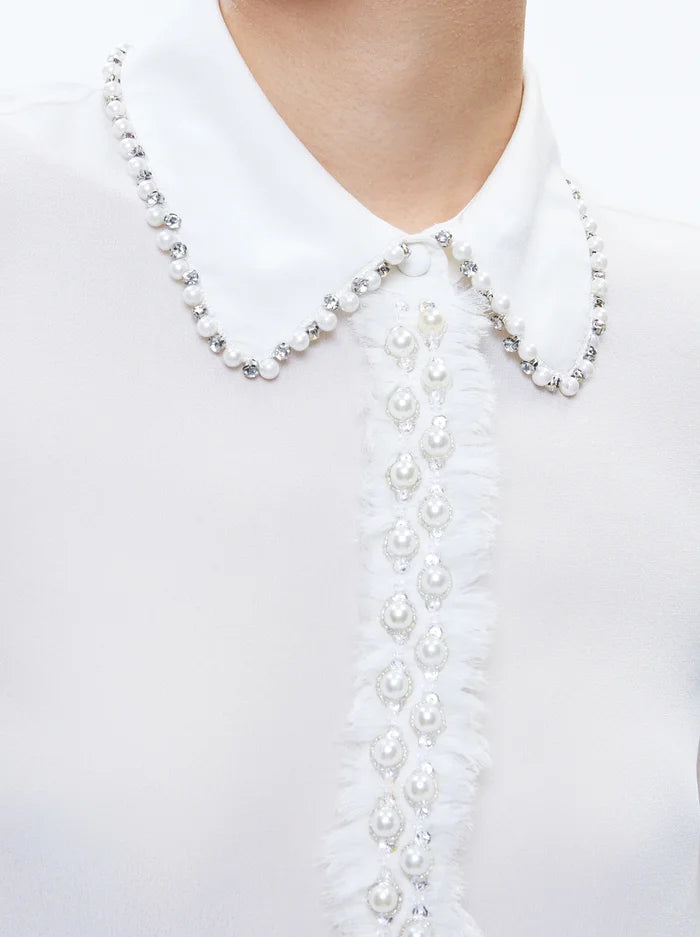 Willa Embellished Placket Top - Off White by Alice & Olivia — alternate view