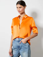 Willa Placket Top - Orange Blaze by Alice & Olivia | 25 South Boutiques