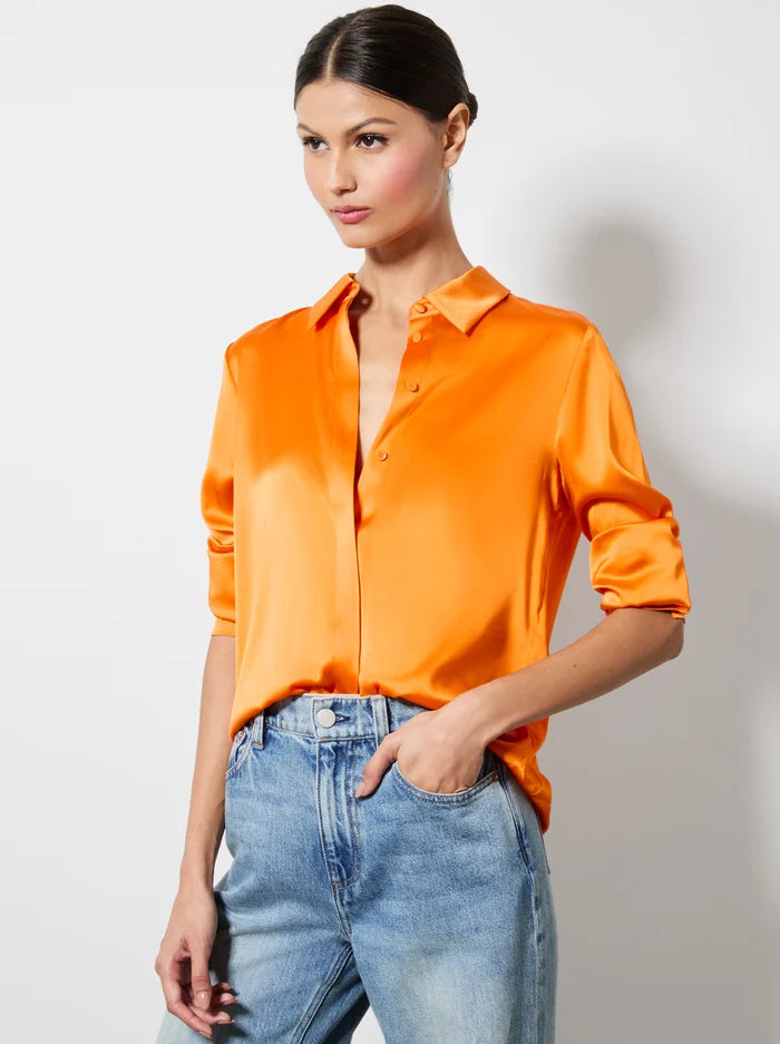 Willa Placket Top - Orange Blaze by Alice & Olivia | 25 South Boutiques