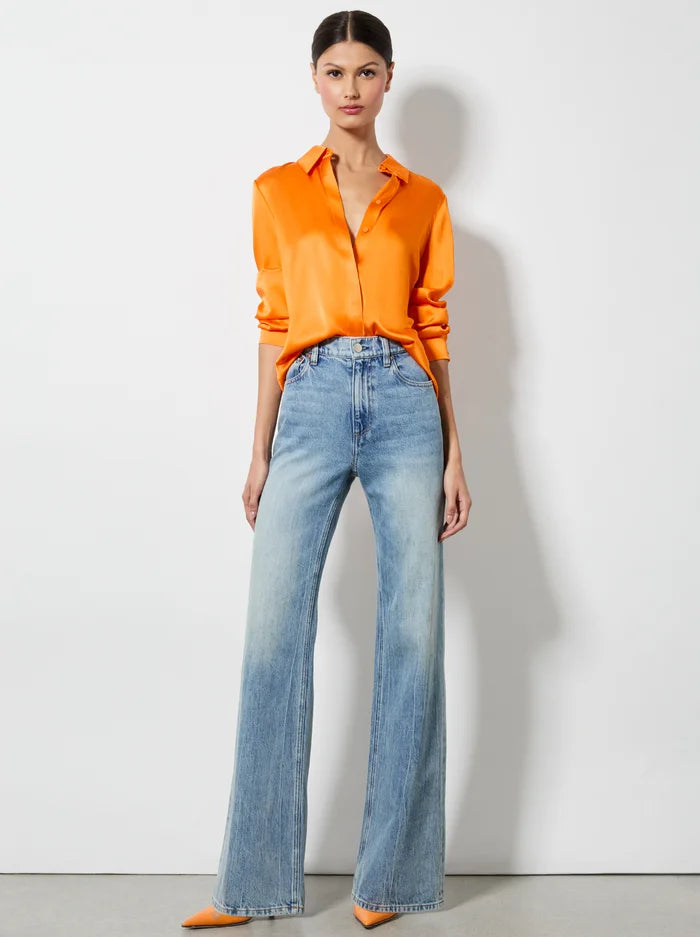 Willa Placket Top - Orange Blaze by Alice & Olivia — view 3