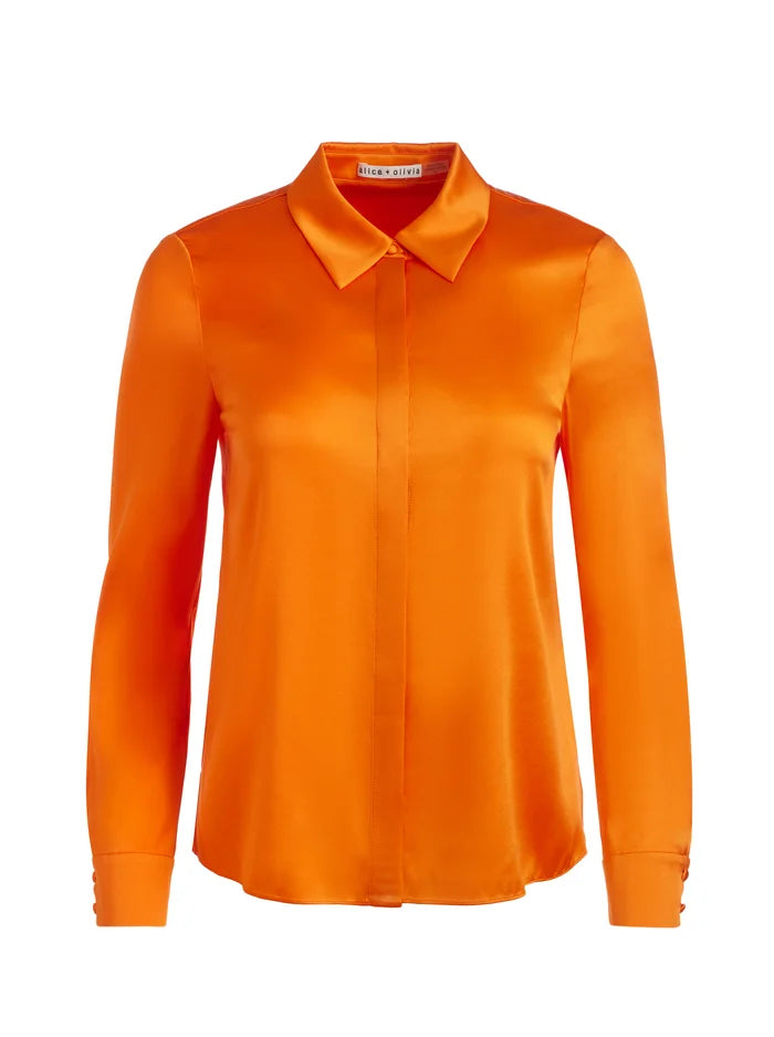 Willa Placket Top - Orange Blaze by Alice & Olivia — view 5