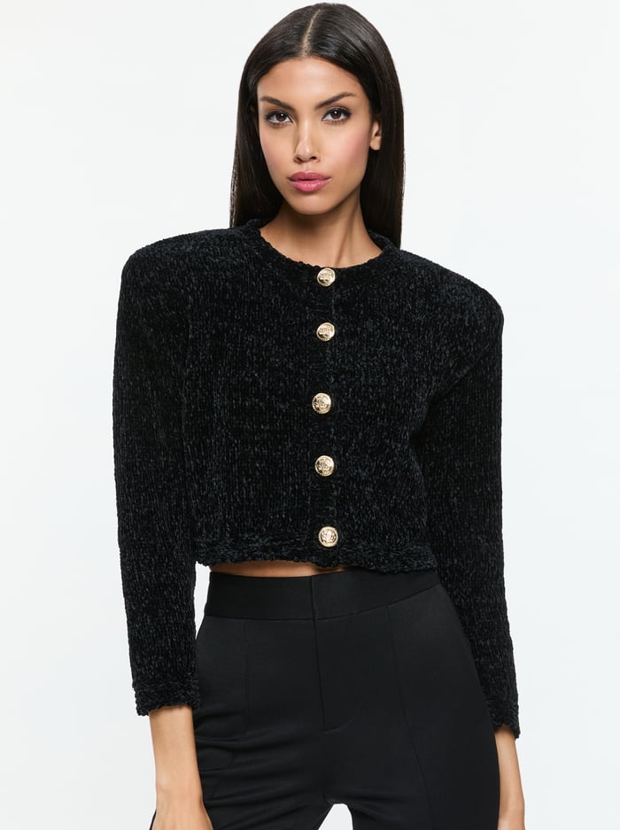 Breanna Chunky Knit Cardigan - Black by Alice & Olivia | 25 South Boutiques