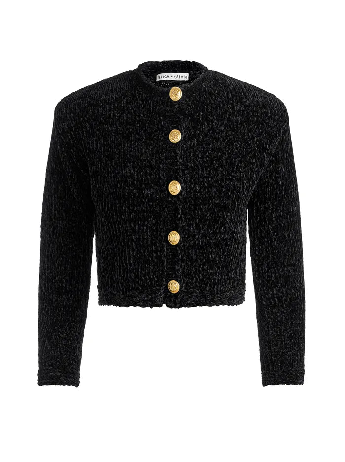 Breanna Chunky Knit Cardigan - Black by Alice & Olivia — view 5