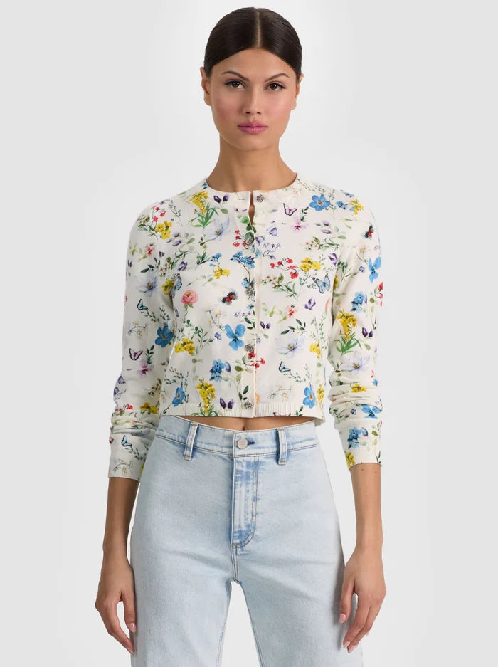 Carson Printed Cardigan - Twisting Vines Off White by Alice & Olivia | 25 South Boutiques