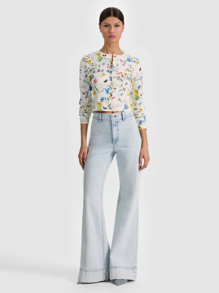 Carson Printed Cardigan - Twisting Vines Off White by Alice & Olivia — view 3
