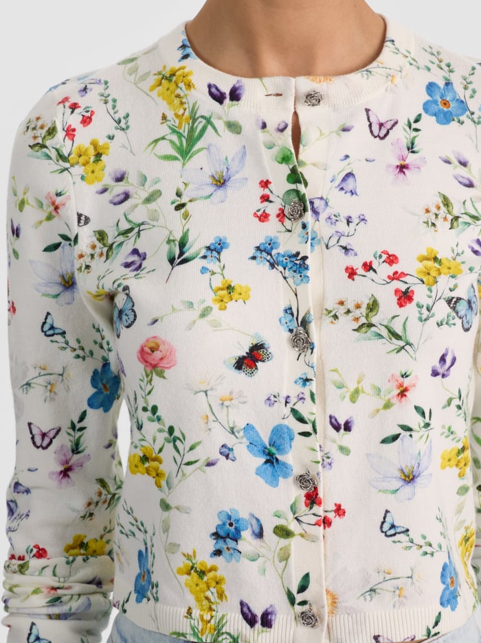 Carson Printed Cardigan - Twisting Vines Off White by Alice & Olivia — alternate view