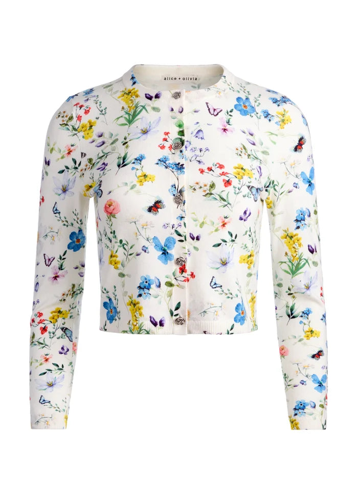 Carson Printed Cardigan - Twisting Vines Off White by Alice & Olivia — view 5