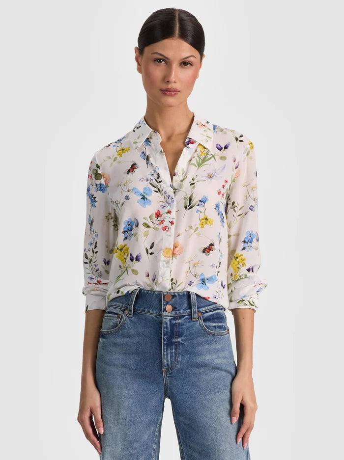 Willa Silk Blouse - Twisting Vines Off White by Alice & Olivia | 25 South Boutiques