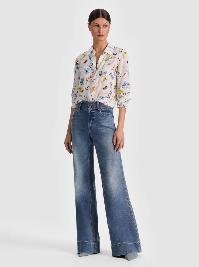 Willa Silk Blouse - Twisting Vines Off White by Alice & Olivia — view 3