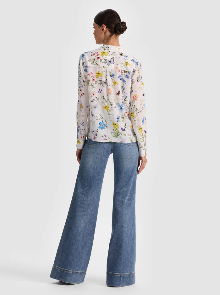 Willa Silk Blouse - Twisting Vines Off White by Alice & Olivia — view 4