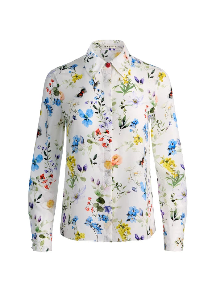 Willa Silk Blouse - Twisting Vines Off White by Alice & Olivia — view 5