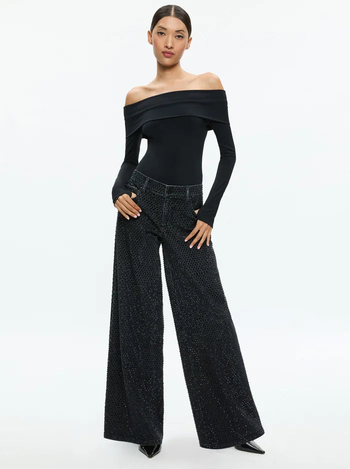 Trish Low Rise Embellished Baggy Jean - Charcoal Black by Alice & Olivia | 25 South Boutiques