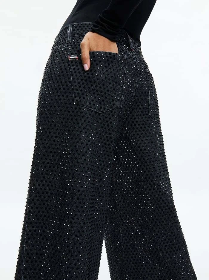 Trish Low Rise Embellished Baggy Jean - Charcoal Black by Alice & Olivia — view 4
