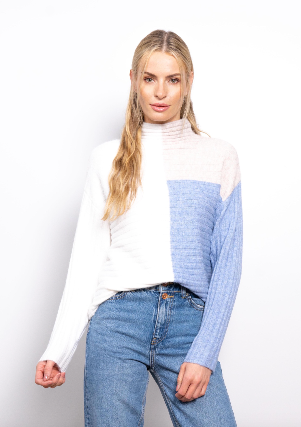 Maura Colorblock Turtleneck - Blue Multi by Central Park West | 25 South Boutiques