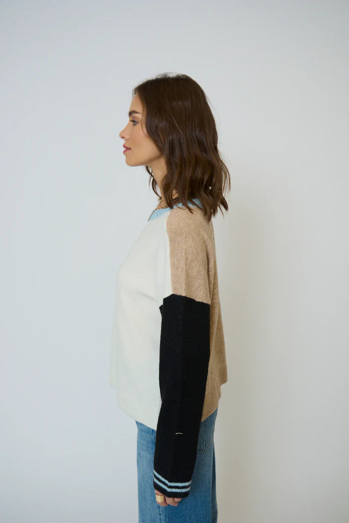 Ash Color Blocked Crewneck - Ivory Multi by Central Park West — alternate view