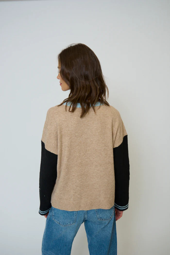 Ash Color Blocked Crewneck - Ivory Multi by Central Park West — view 3