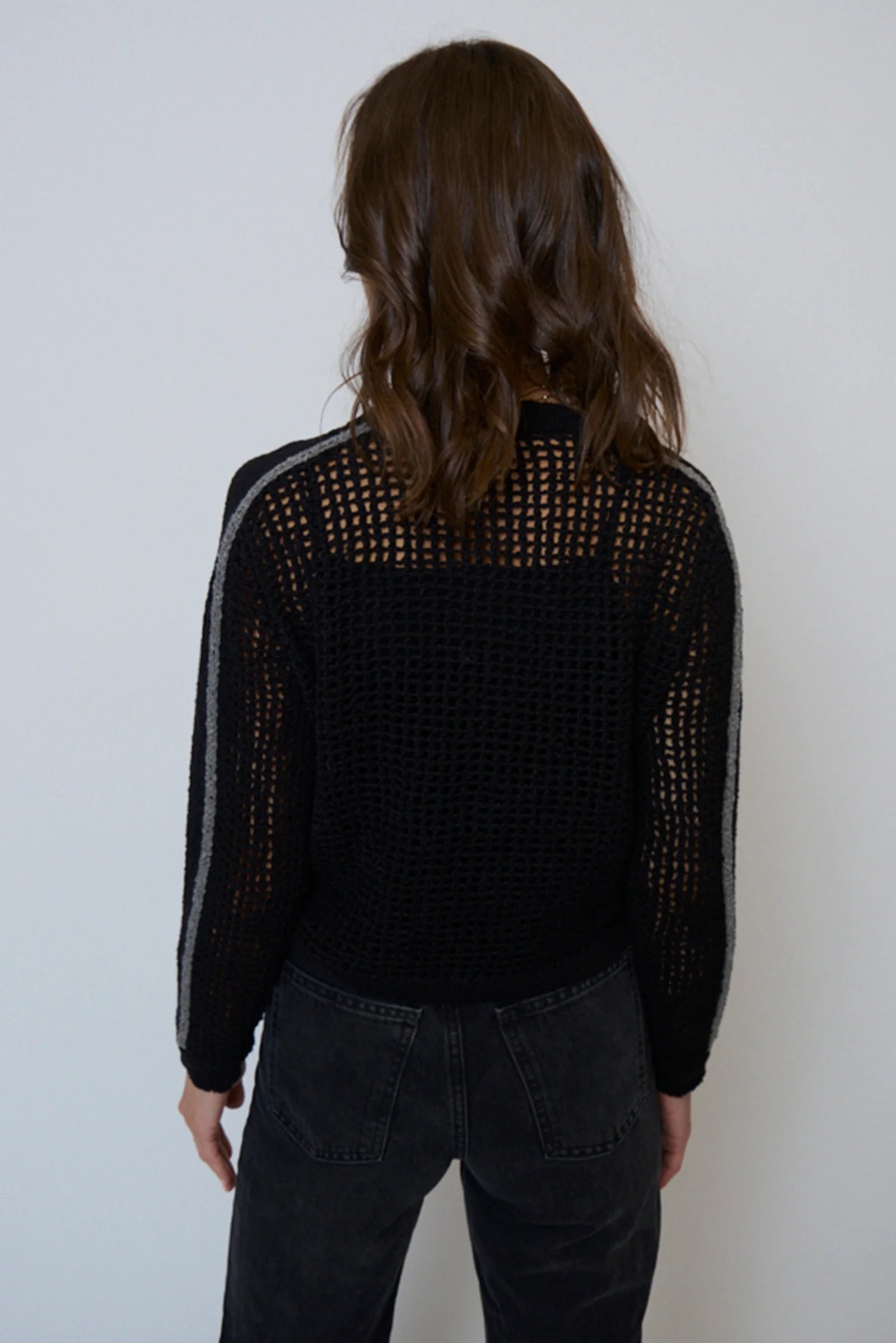 Carla Mesh Stitch Cardigan - Black by Central Park West — view 3