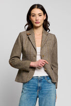 Central Park West Asher Mixed Plaid Riding Jacket - Khaki Mixed Plaid, view 3