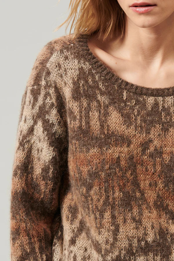 Crewneck Alpaca Mohair Yarn Sweater - Mocha by Tandem — alternate view