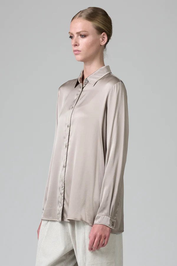 Regular Fit Stretch Silk Shirt - Stone by Transit Par-Such — alternate view