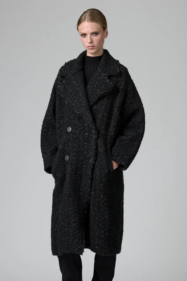 Oversized Double Breasted Bouclé Wool Knit Coat - Black by Transit Par-Such — alternate view