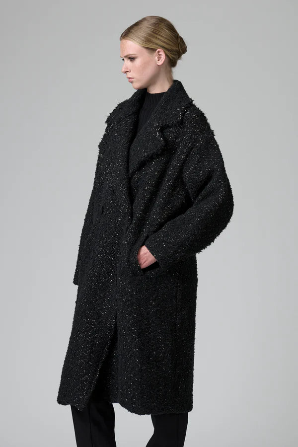 Oversized Double Breasted Bouclé Wool Knit Coat - Black by Transit Par-Such — view 3