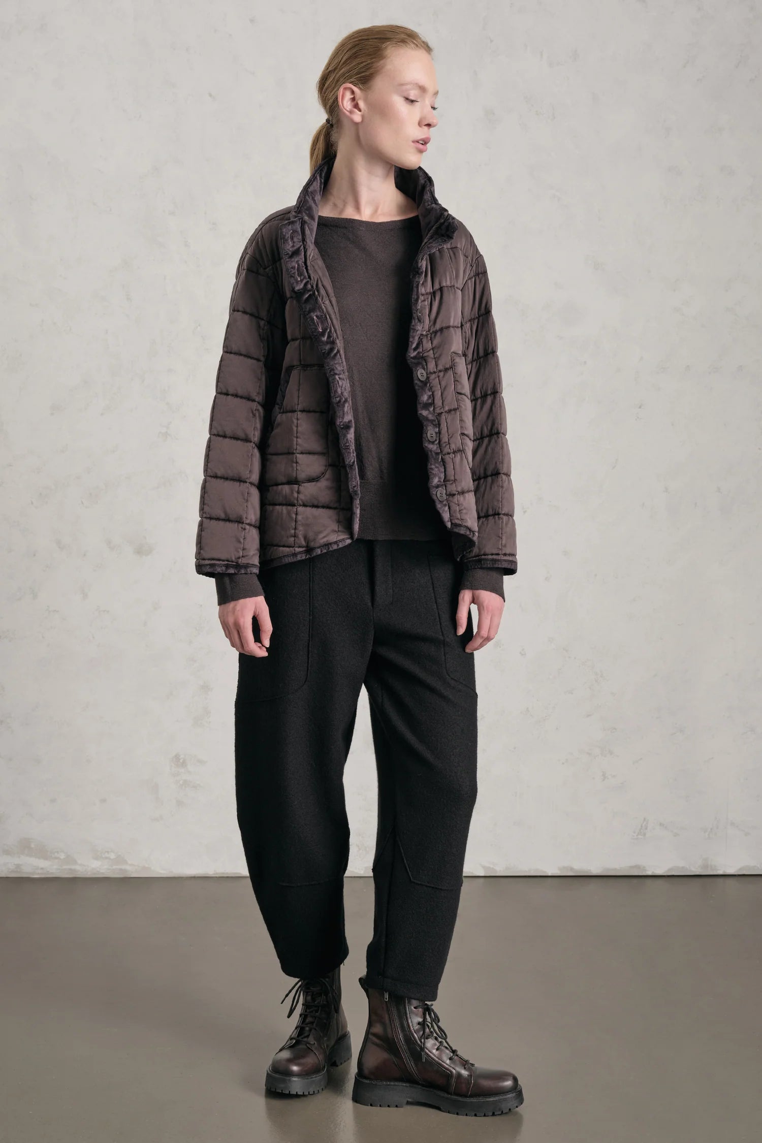 Transit Par-Such Silk Quilted Padded Coat - Choco, view 5